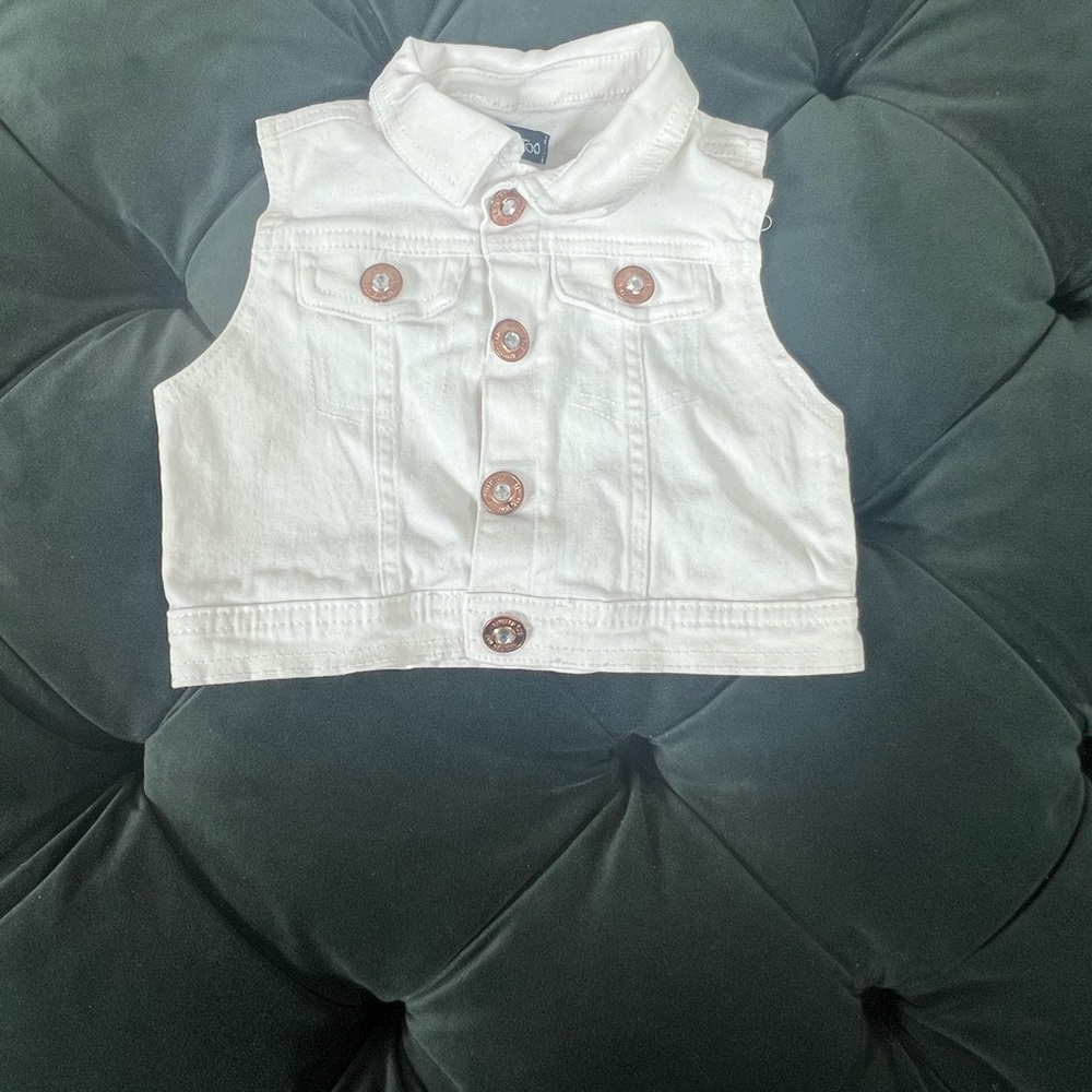 Limited Too White Button Down Shirt Sleeveless Denim